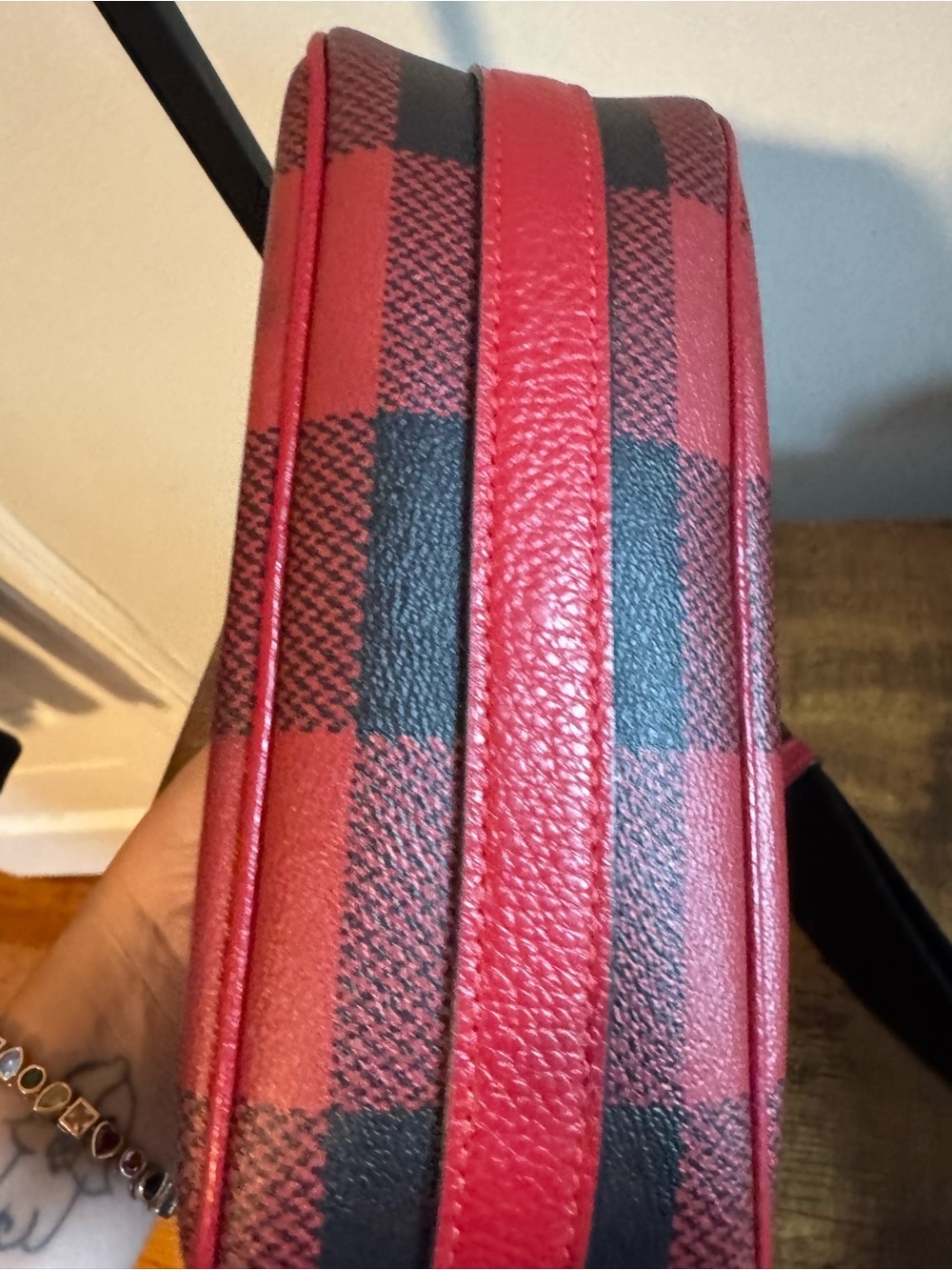 Coach Red & Black Buffalo Plaid Camera Bag with White Logo Patch - Picture 2 of 7
